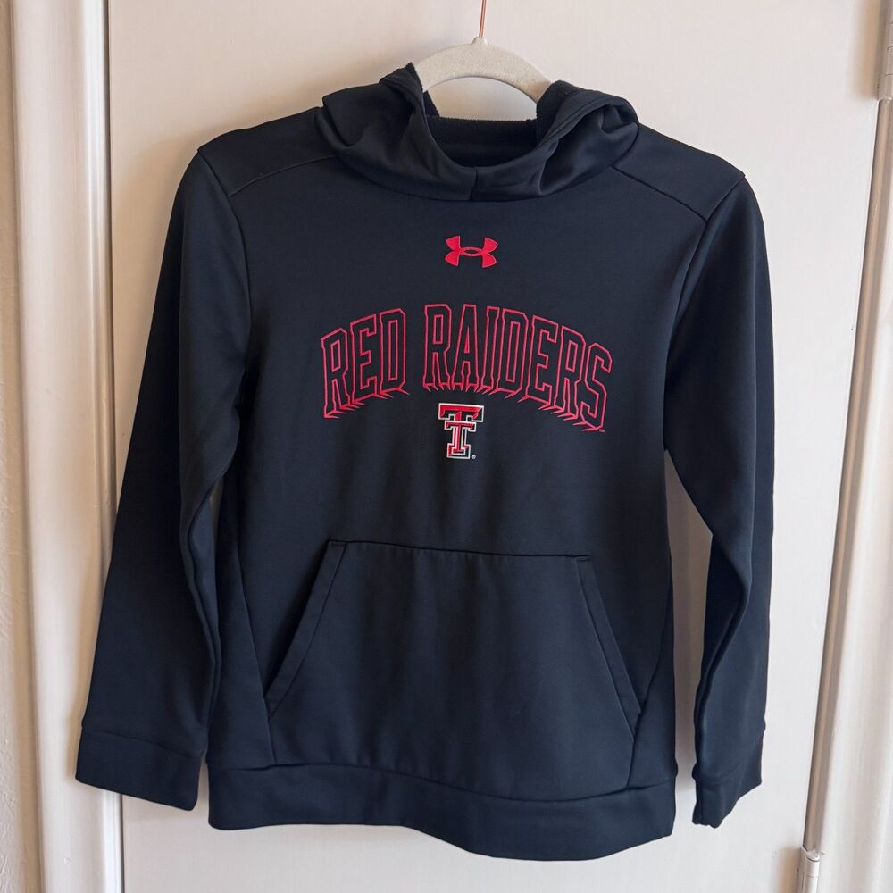 Boys YM Texas Tech Red Raiders Black Pullover Hoodie Sweatshirt EUC Under Armour
